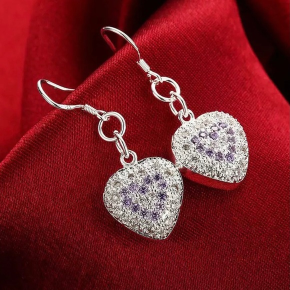 Jewelry - Sterling Silver Heart Amethyst Crystal Earrings NEW